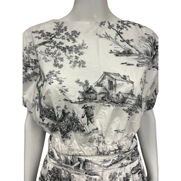 PHILOSOPHY White Toile De Jouy Print Crop Top Pleated Midi A-line Skirt Set 2/6 - Picture 3 of 3